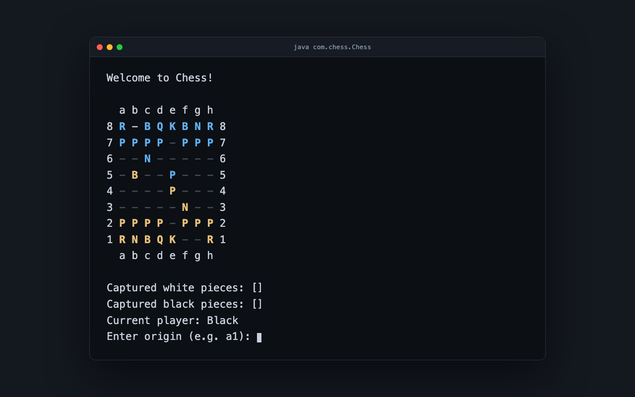 Terminal chess board mid-game